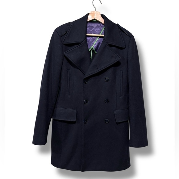 Holland Esquire Stylish Black Wool Double Breasted Peacoat Vibrant Lining Medium - Picture 2 of 11